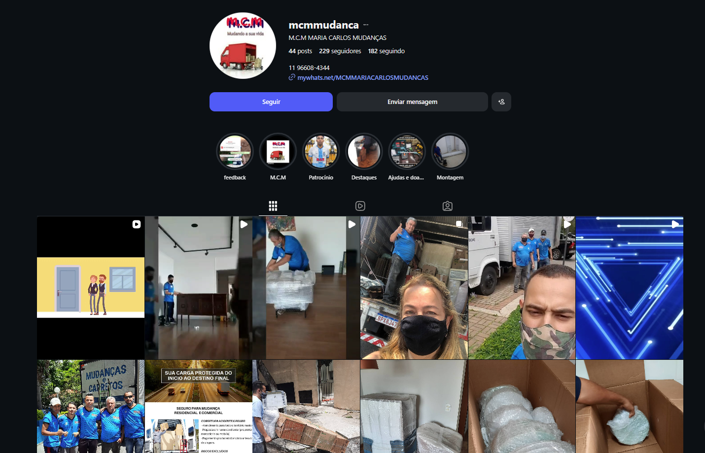 Prévia do perfil @mcmmudanca no Instagram